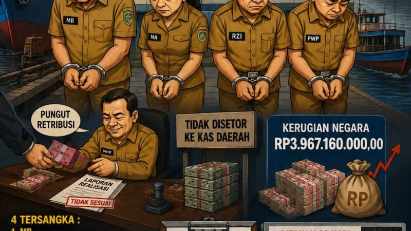 Retribusi Pelabuhan Diduga Diselewengkan, 4 Pejabat Dishub Barito Utara Diserahkan ke Jaksa  Kerugian Negara Hampir Rp4 Miliar, Empat Tersangka Kini Ditahan