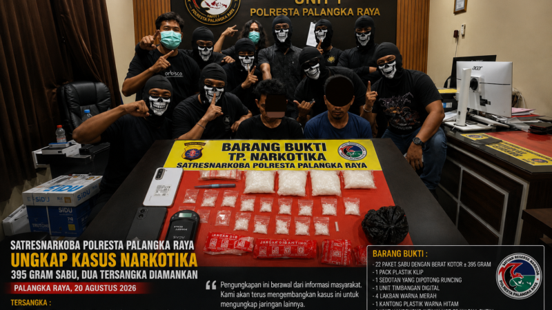 Satresnarkoba Polresta Palangka Raya Ungkap Dugaan Peredaran 395 Gram Sabu, Dua Orang Diamankan