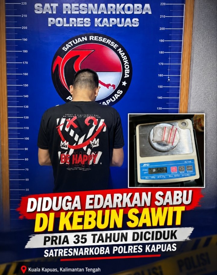 Diduga Edarkan Sabu di Kebun Sawit, Pria 35 Tahun Diciduk Satresnarkoba Polres Kapuas